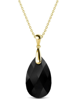 Yolora Damenhalskette mit Anhänger - Schwarzer Kalpa Camaka Kristall - Farbe Gold - 18K Gelbgold vergoldet - Damenhalskette Gold - Halskette - Schmuck - Luxuriöse Geschenkbox - Geschenkbox - Schöne Geschenkverpackung - Exklusive Geschenkverpackung