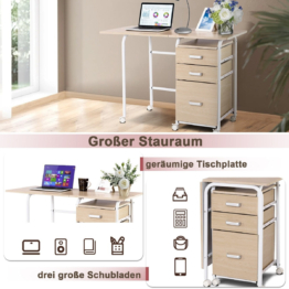 Coast opvouwbare computertabel met 3 laden bureau 105 x 50 x 75 cm natuur