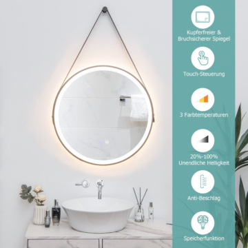 Coast Runder LED-Badezimmerspiegel mit 3 Farbtemperaturen 61 cm Durchmesser