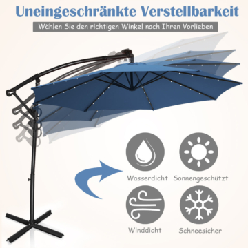 Coast Sonnenschirm mit LED-Solarbeleuchtung rotierende Ampel für Garten Ø 300 cm blau