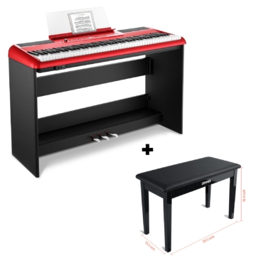 Donner SE-1 Digitalpiano mit 88 Tasten, Rot / Piano + Schwarzer Klavierhocker