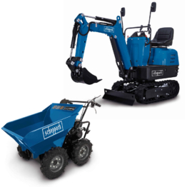 Minibagger EXC815 + Dumper DP3000 Scheppach - 8,5 PS | 2330mm Grabweite | 690mm Spurbreite | 5,6PS 300 kg Belastung