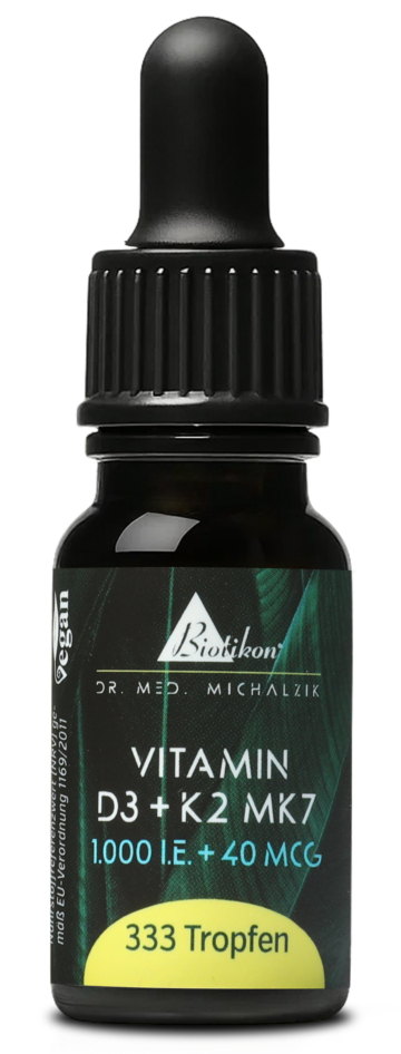 Vitamin D3 + K2 Tropfen | 1000 I.E. + 40 μg MK7 all-trans | 10 ml (333 Tropfen) | Dr. med. Michalzik
