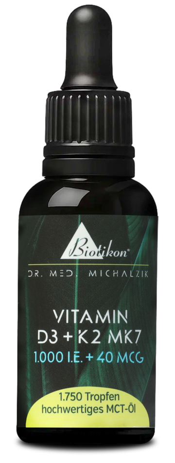 Vitamin D3 + K2 Tropfen | 1000 I.E. + 40 μg MK7 all-trans | 50 ml (1750 Tropfen) | Dr. med. Michalzik