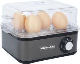 KitchenApp Eierkocher elektrisch - Geeignet für 8 Eier - Mit Zeitschaltuhr - Inklusive Messbecher - Silbergrau