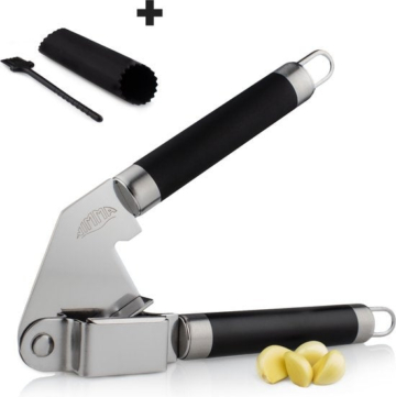 Nimma Knoflookpers - Incl. Borstel en Knoflookpeller - Gemberpers - Antislip Handvat - Zwart