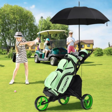 3 Räder Golf Schiebewagen Schnell faltbar Golf Walking Schiebewagen Golftaschenhalter Golf Trolley für Golfschläger Golf Trolley