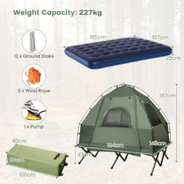Coast 5-in-1 Campingzelt - Sonnenschutz & Nässeschutz - Inkl. klappbarem 2-Personen-Bett - 194 x 145 x 187 cm - Grün
