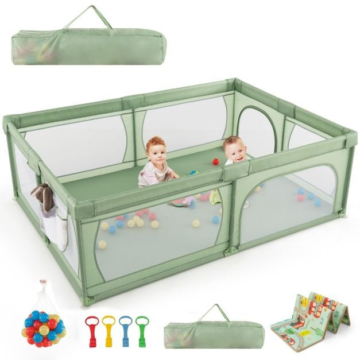 Coast Baby Box mit 50 Bällen und 2 Türen Box mit atmungsaktivem Netz und Reißverschlussbox für Säuglinge und Kleinkinder 206 x 147 cm (Grün mit Matratze)