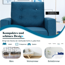 Coast Sessel mit 2 Seitenflügeln mit Armlehnen und Rückenkissen 75 x 81 x 86 cm blau