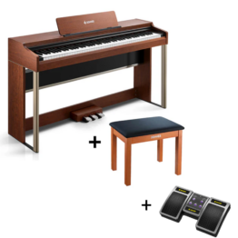 Donner DDP-200 PRO Digital Piano mit Touchscreen, Dunkelbraun / Klavier + Bank + Page Turner