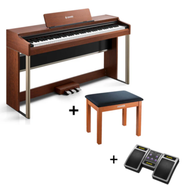 Donner DDP-200 PRO Digital Piano mit Touchscreen, Dunkelbraun / Klavier + Bank + Page Turner
