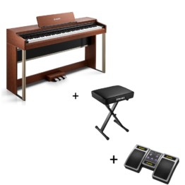 Donner DDP-200 PRO Digital Piano mit Touchscreen, Dunkelbraun / Klavier + X-Förmig Klavierhocker + Page Turner