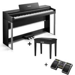 Donner DDP-200 PRO Digital Piano mit Touchscreen, Schwarz / Klavier + Bank + Page Turner
