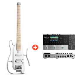 Donner HUSH™ X Kopflose Bauweise E‑Gitarre, Weiß / Gitarre + Arena 2000 Pedal