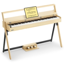 Donner OURA™ R300 88-Tasten Graded-Hammer Digitalpiano – 2×15 W, Bluetooth MIDI + Audio, Halbdämpfung, 256-fache Polyphonie, Hellholz-Optik, Helle Holzfarbe / Klavier