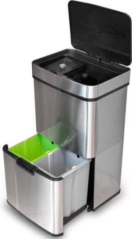 Goliving Automatic Sensor Trashcan 64 Liter - Küchenabfalleimer - Abfalleimer Mülltrennung - Hands-free sensor - Feuchtigkeitsresistent - Schließrand - Langlebiger Edelstahl - 40L + 2x12L + 8L - Silber