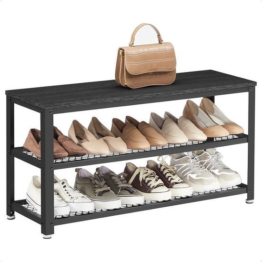 Goliving Schuhablage - Schuhbank - Flurbank - Industrial - 30 x 80 x 45 cm - Metall - Schwarzes Holz