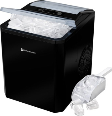 KitchenBrothers Eiswürfelmaschine - 1L - Eiswürfelbereiter mit Eisschaufel - Easy Clean - 9 Würfel in 8 Min. - Schwarz