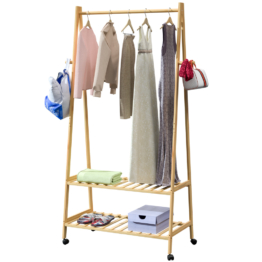 Kleiderständer Bambus mit Rollen 155x70x45cm