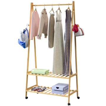 Kleiderständer Bambus mit Rollen 155x70x45cm