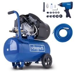 Kompressor HC52DC Scheppach - 2200W | 8 Bar | 50L Kessel | Ansaugleistung 412 l/min | Doppelzylinder | Druckminderer