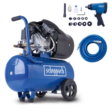 Kompressor HC52DC Scheppach - 2200W | 8 Bar | 50L Kessel | Ansaugleistung 412 l/min | Doppelzylinder | Druckminderer