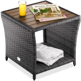 Polyrattan Beistelltisch Grau 40x45x45cm Akazienholz