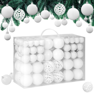 Weihnachtskugeln Weiß 100 tlg in matt glänzend & glitzernd