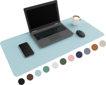 WURK Professionelle Schreibtischunterlage aus Kunstleder - Schreibtisch-Organizer - Inklusive Kabelclip - Babyblau - 80x40