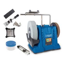 Nass-Schleifsystem TIGER 7000S Homekit Scheppach - 150W | 250mm Korund-Schleifstein | 50mm Stärke | 220 Körnung | Abziehpaste & Winkellehre