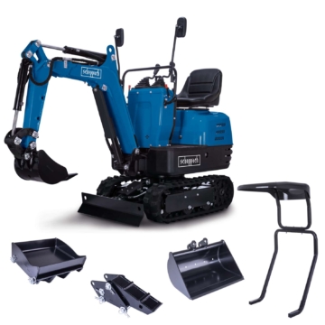 Benzin Mini-Bagger MB850 Scheppach - 8,5 PS 2330mm Grabweite | 690mm Spurbreite | Kettenantrieb | inkl. Dach, Böschungslöffel & Baggerdaumen & Kralle