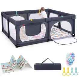 Coast Baby Box mit Matratze und 50 Spielbällen 189 x 158 x 68 cm - Dunkelgrau