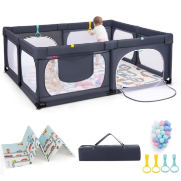 Coast Baby Box mit Matratze und 50 Spielbällen 189 x 158 x 68 cm - Dunkelgrau