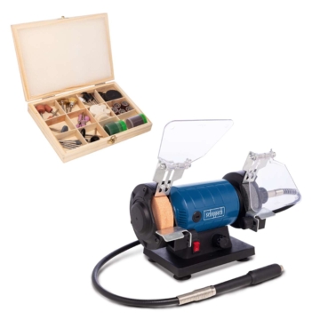 Doppelschleifer HG35 Scheppach - flexible Welle | 2x Ø75mm x 20mm Schleifscheibe | 103-tlg. Zubehör