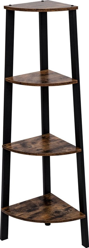 Eck-Bücherregal Stabiles Metall Holz Industrie Design Bücherregal 125 cm hoch schwarz