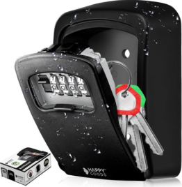 Happy Goods Schlüsseltresor für draußen & drinnen - Schwarz - 12x9x4 cm - Schlüsseltresor mit Code für draußen - Wasserfest - Safe mit Zahlenschloss