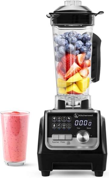 Kitchenwell - Power Blender - 2000W - 2L - 9 Funktionen - Smoothie Maker - Edelstahl - Schwarz