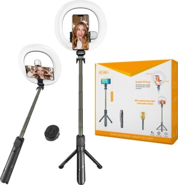 Selfie Stick 3 in 1 - Selfie Ringlicht mit Stativ Smartphone - Selfie Stick Stativ - Ringlicht mit Fernbedienung - 9 Lichtmodi - Ringlicht mit Stativ