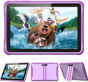 Spoused Kinder-Tablet - 10,1 Zoll - Kinder-Tablet ab 3 Jahren - 64GB - 4GB RAM- 6000 mAh Akku - Inkl. Schutzhülle & Parent Control App - Lila
