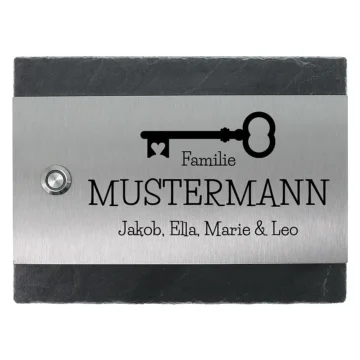 Klingelplatte aus Schiefer und Edelstahl 20 x 15 cm