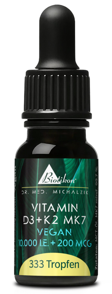 Vitamin D3 + K2 MK7 Tropfen vegan | 10.000 I.E. + 200 μg MK7 all-trans | 10 ml (333 Tropfen) | Dr. med. Michalzik